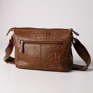 Great American Leather Crossbody Shoulder Bag Brown Cow Hide Leather Zip Buckle‎
